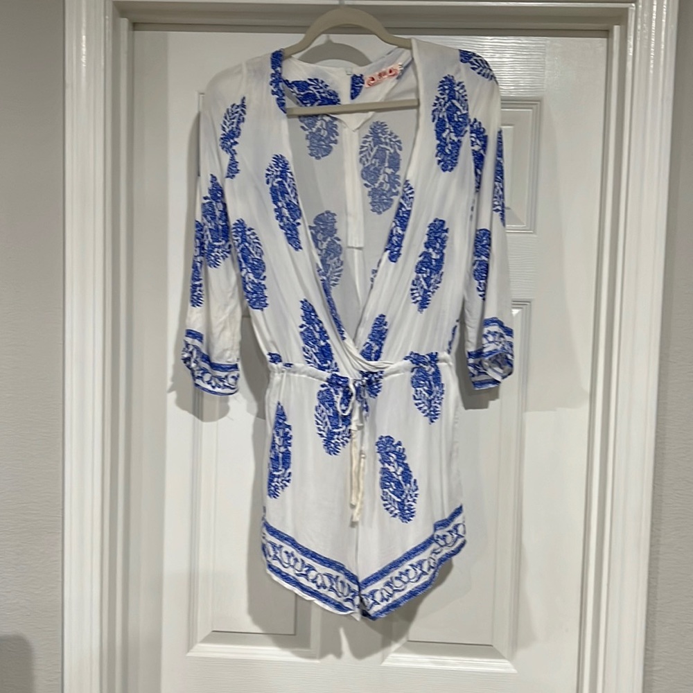 White and Blue Romper Size Medium